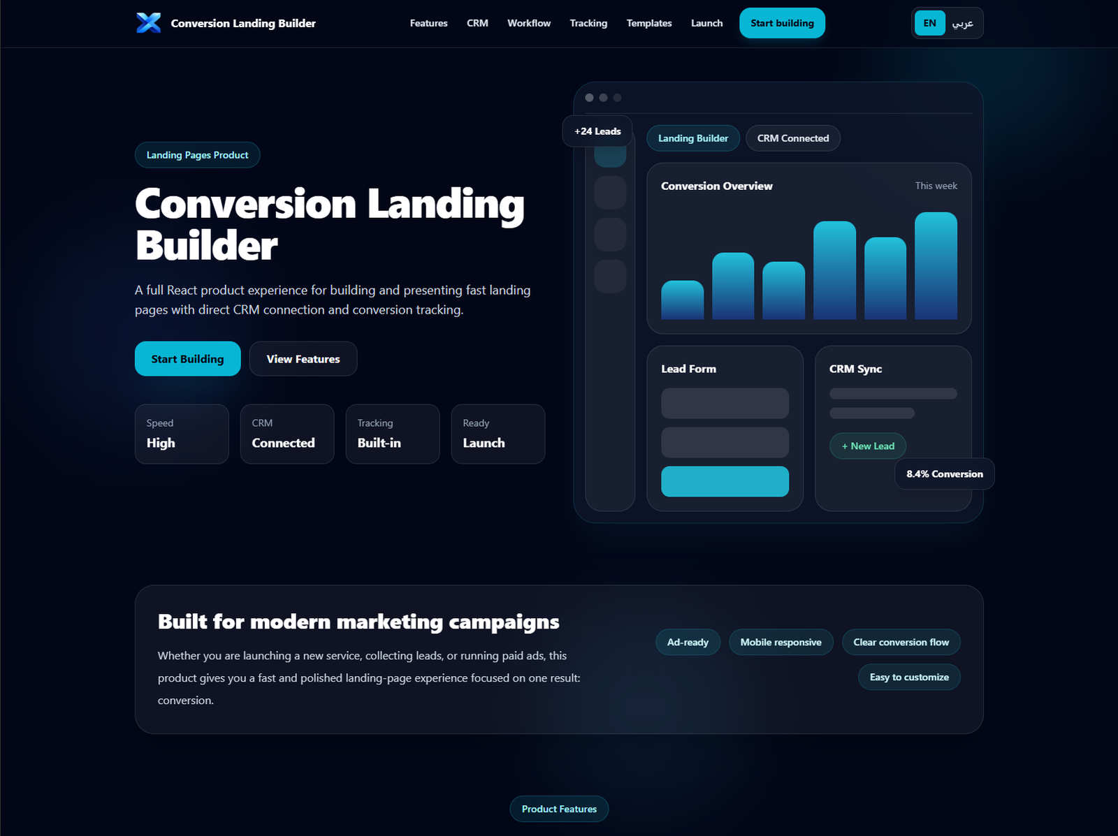 Conversion Landing Builder preview
